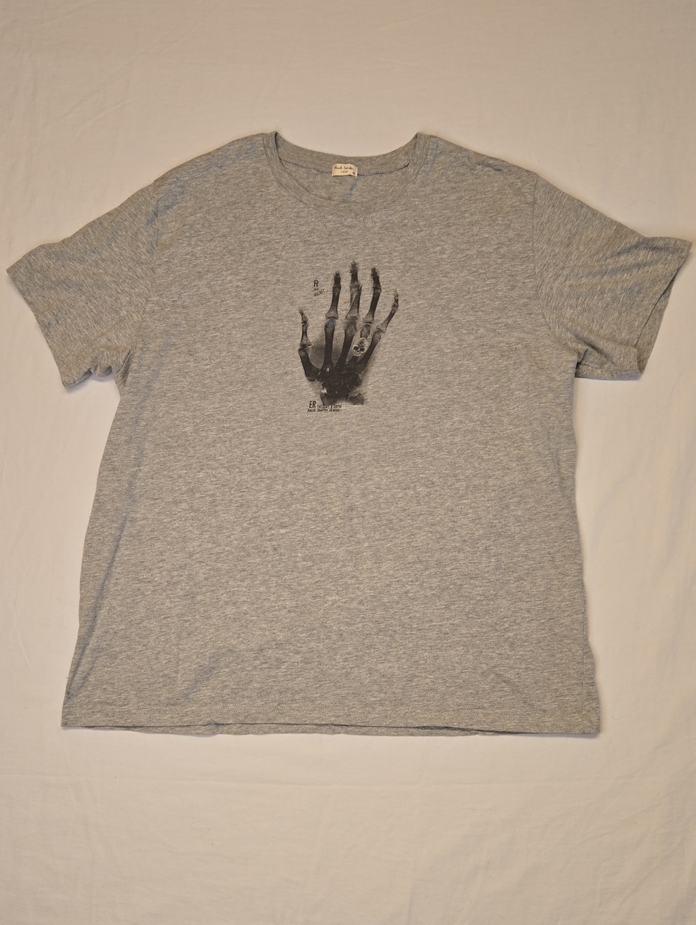 Paul Smith Gray Cotton Crewneck T-Shirt with Black Skeleton Hand Graphic